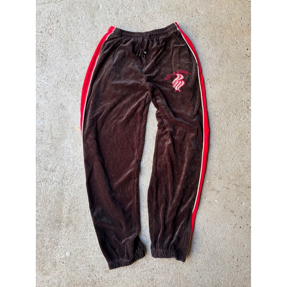 Vintage Y2K Rocawear Brown Velour Track Pants Red Side‎ Stripe Mens XL Joggers